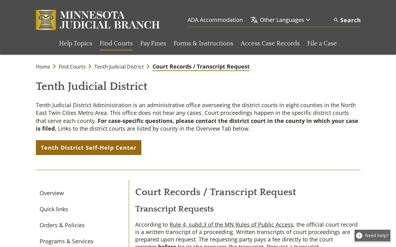 Sherburne County court records request instructions from the official court source