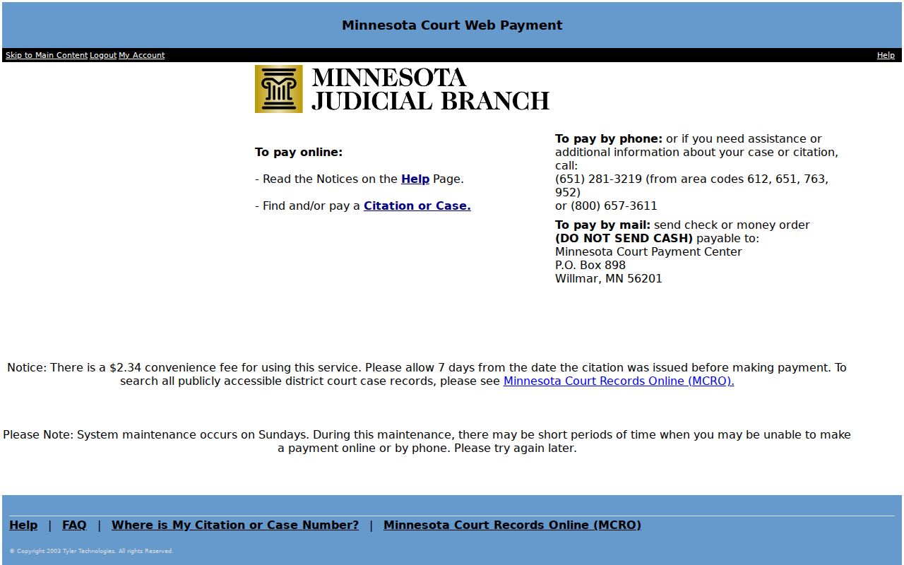 Sherburne County traffic court records official Court Web Pay portal